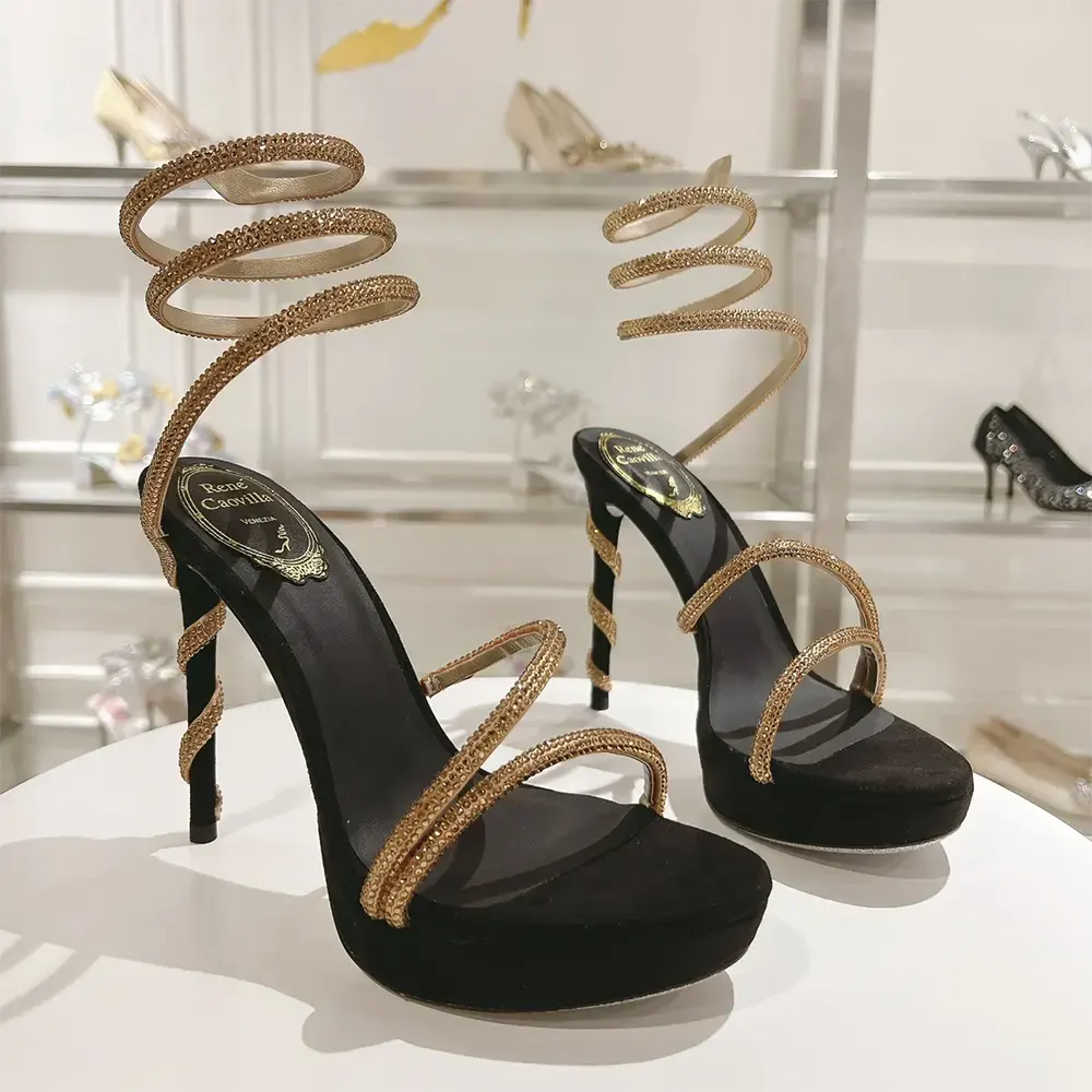 Rene Caovilla Women Margot Crystal Black-gold Platform Sandal 130 - image 8