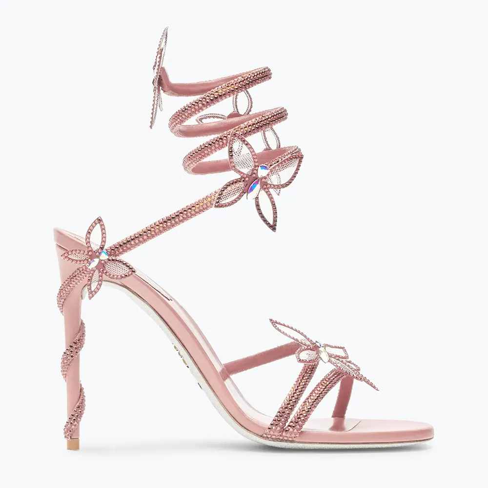 Side view of Rene Caovilla Women Margot Pink Powder Butterfly Sandal 105