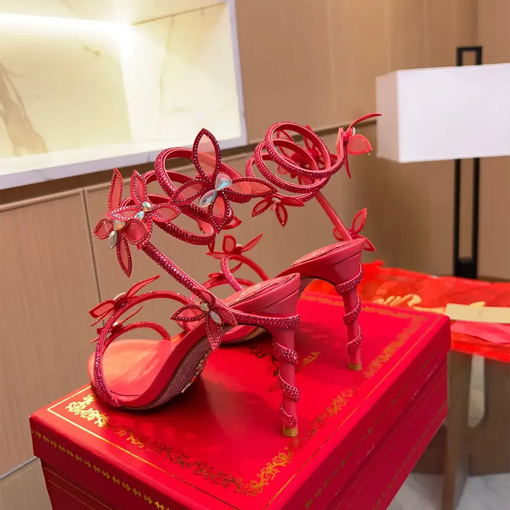 Rene Caovilla Women Margot Red Powder Butterfly Sandal 105 - image 7
