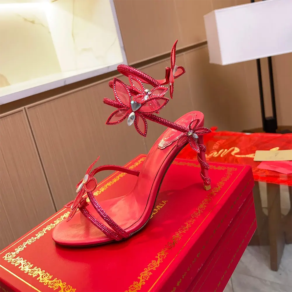 Rene Caovilla Women Margot Red Powder Butterfly Sandal 105 - image 6