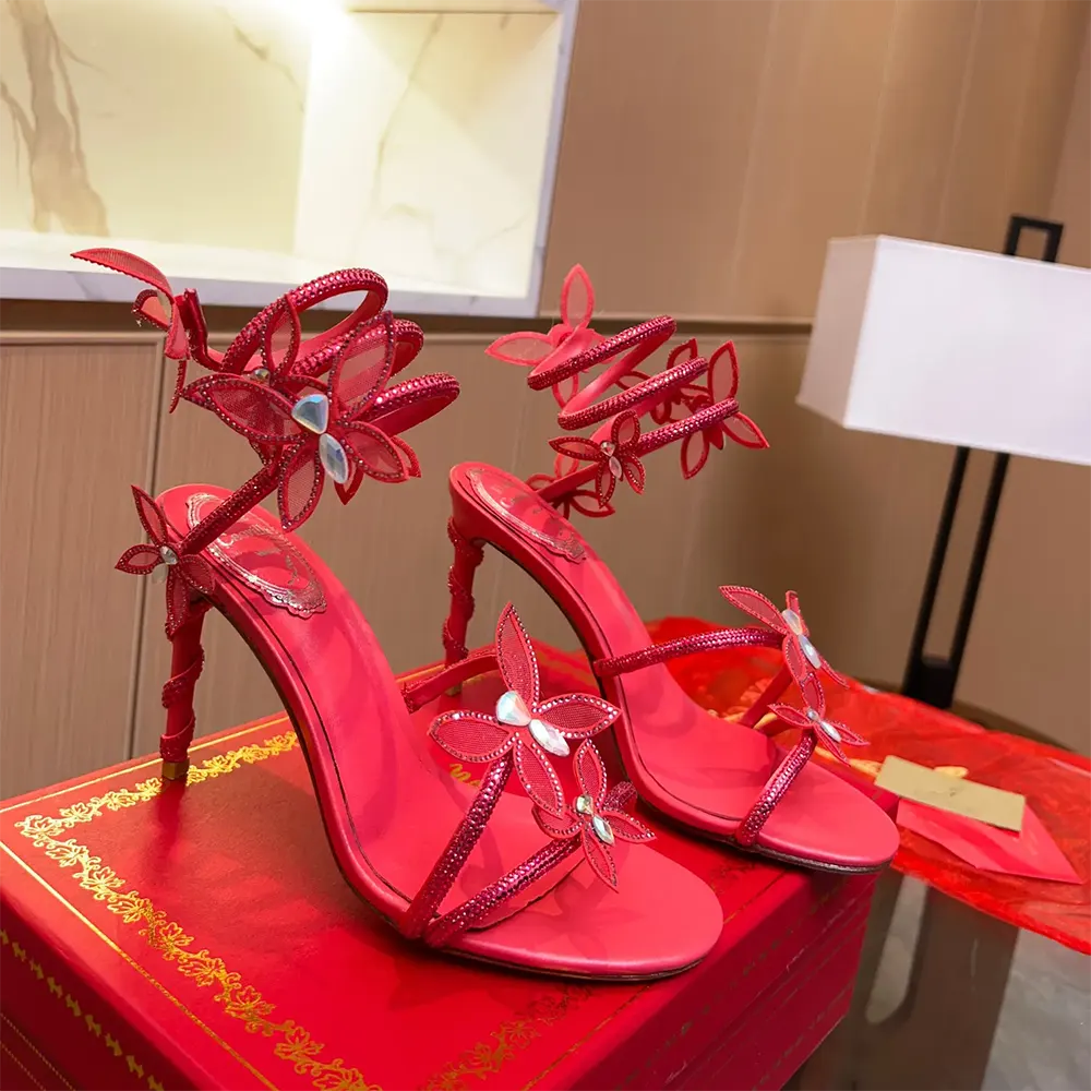 Rene Caovilla Women Margot Red Powder Butterfly Sandal 105 - image 4