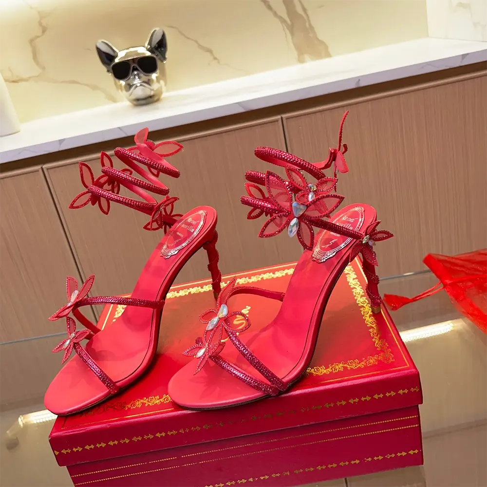 Rene Caovilla Women Margot Red Powder Butterfly Sandal 105 - image 5