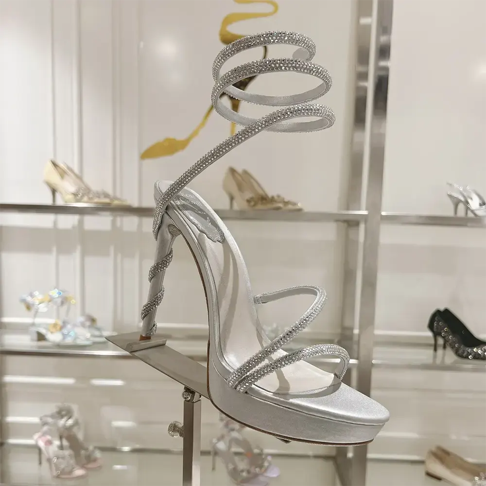 Rene Caovilla Women Margot Silver Platform Sandal 120 - image 9