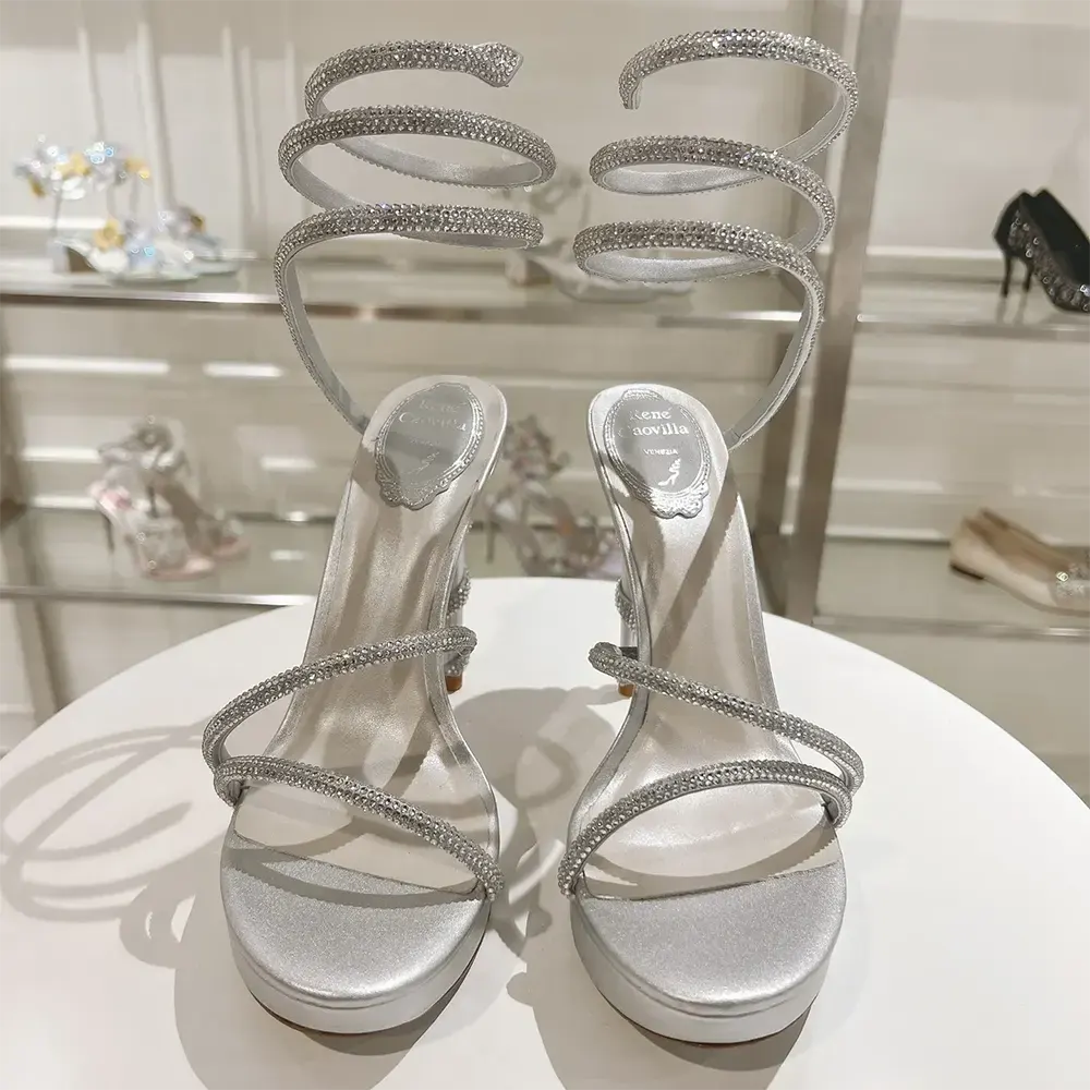 Rene Caovilla Women Margot Silver Platform Sandal 120 - image 8