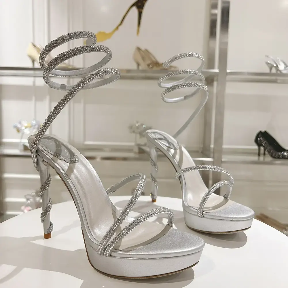 Rene Caovilla Women Margot Silver Platform Sandal 120 - image 5