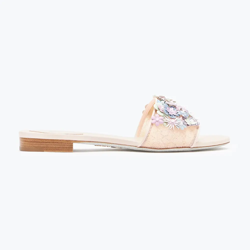 Side view of Rene Caovilla Women Roxanne Nude Slider Sandal 10 in pink satin