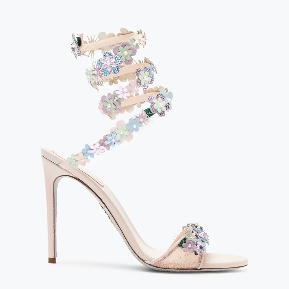 Side angle of Rene Caovilla Women Roxanne Sandal with Multicolor Flowers 105