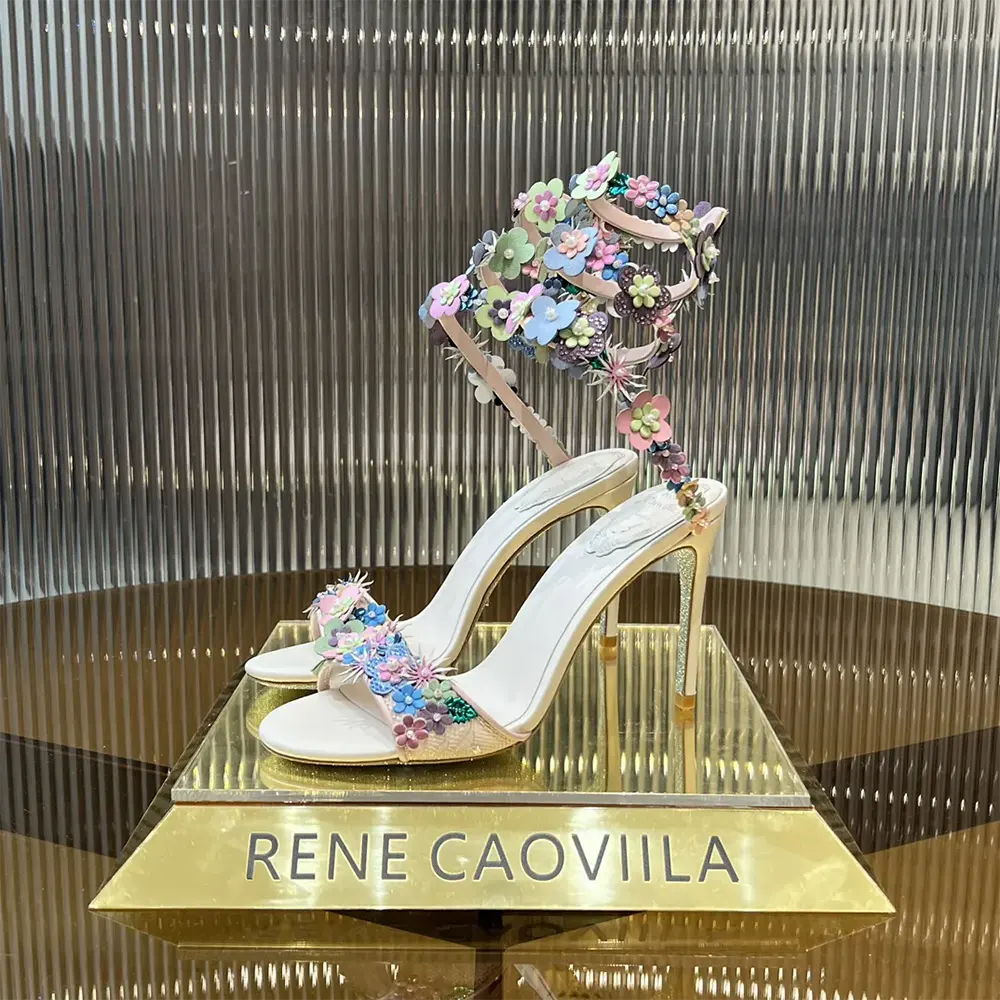 Rene Caovilla Women Roxanne Sandal with Multicolor Flowers 105 - image 4