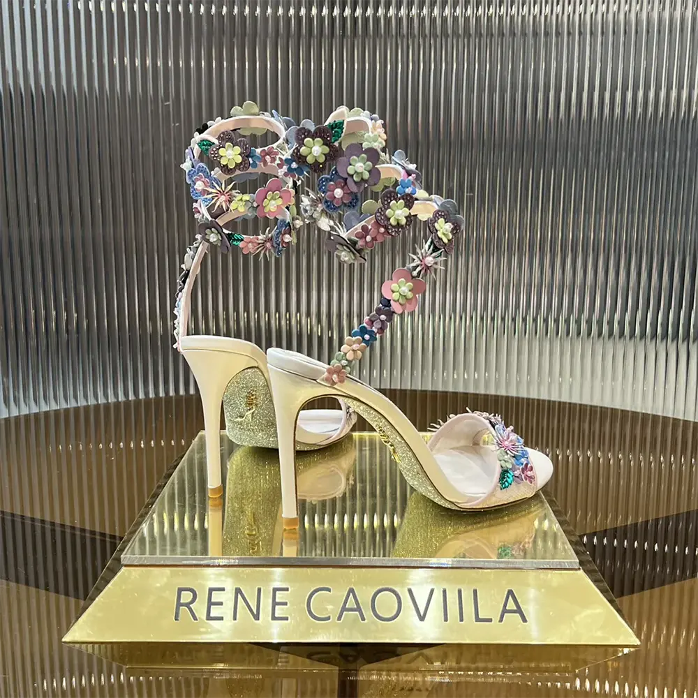 Back view showing ankle strap and heel of Rene Caovilla Roxanne Sandal