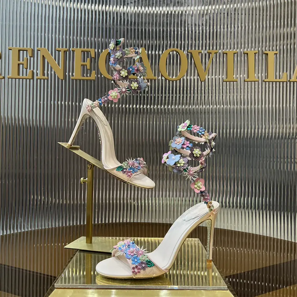 Rene Caovilla Women Roxanne Sandal with Multicolor Flowers 105 - image 6