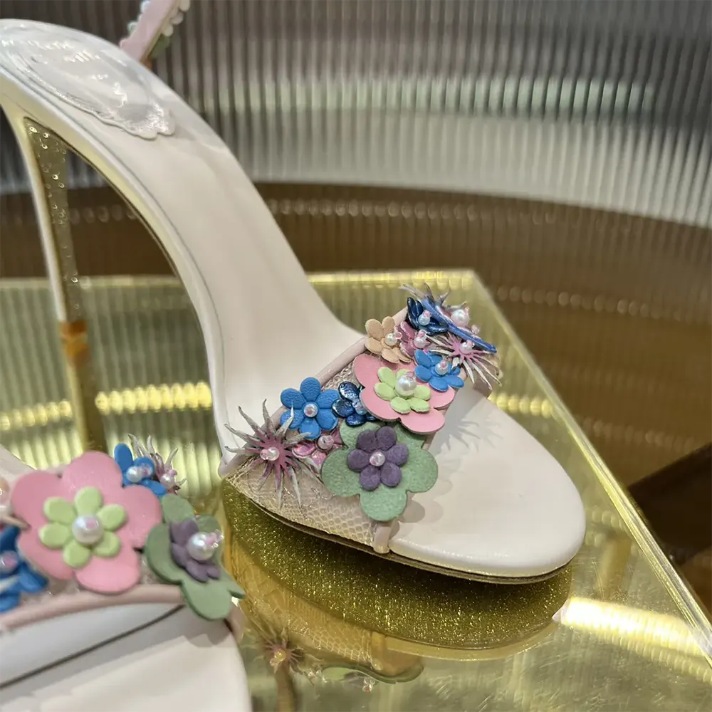Rene Caovilla Women Roxanne Sandal with Multicolor Flowers 105 - image 9