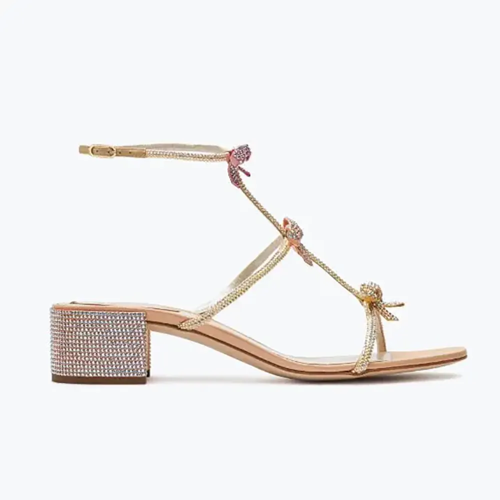 Side profile of Rene Caovilla Women Sandals with Ankle Laces Caterina in sandy suede