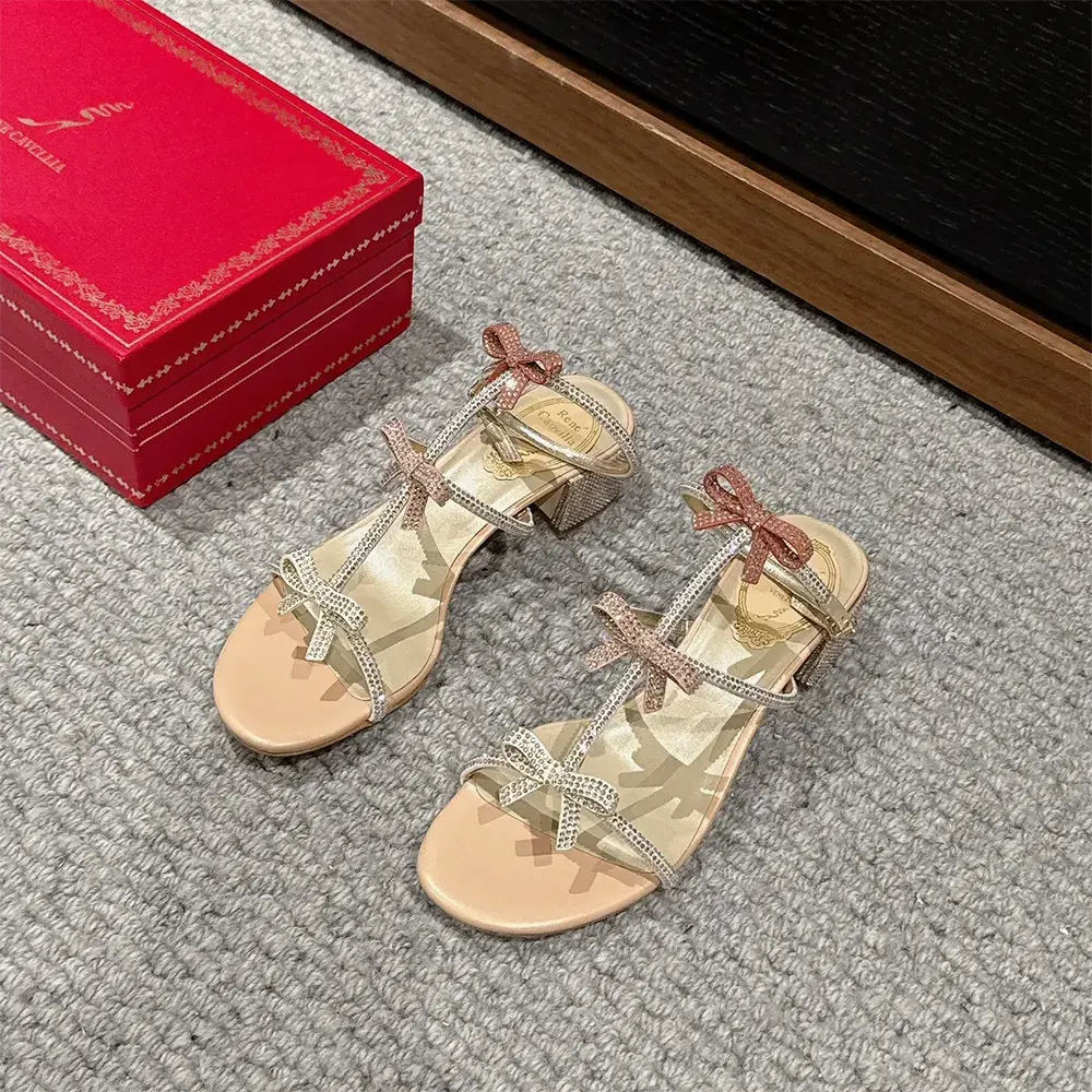 Close-up of ankle lace detail on Rene Caovilla Women Sandals with Ankle Laces Caterina