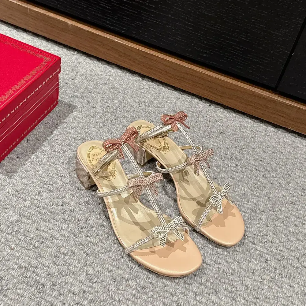 Back view showcasing heel and crystal accents on Rene Caovilla Women Sandals with Ankle Laces Caterina