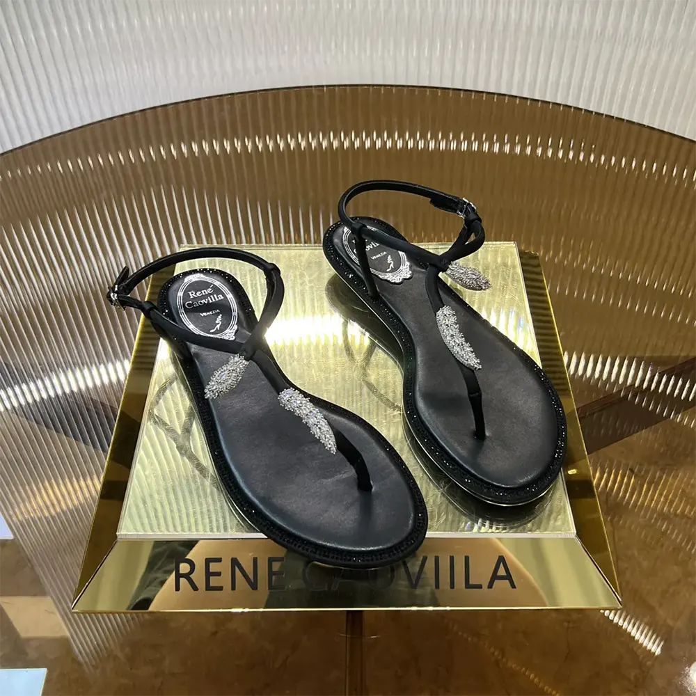 Rene Caovilla Women Serpente Black Thong Sandal 10 - image 4