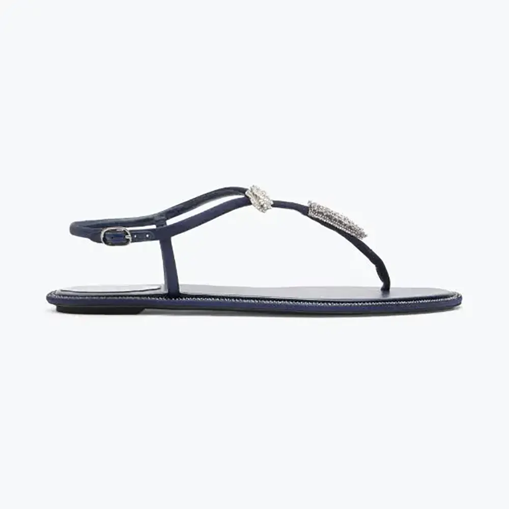 Side angle of Rene Caovilla Women Serpente Indigo Thong Sandal 10 in navy