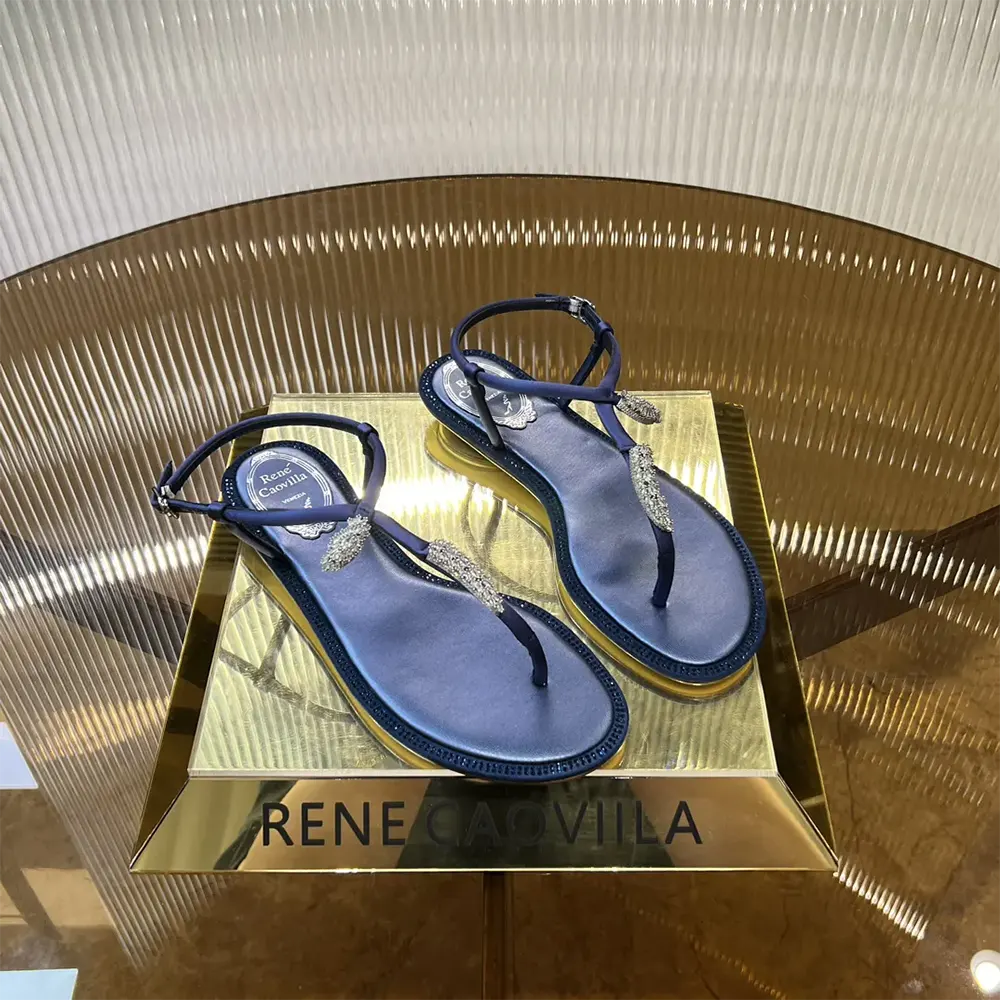 Rear view showing buckle closure on Rene Caovilla Women Serpente Indigo Thong Sandal 10