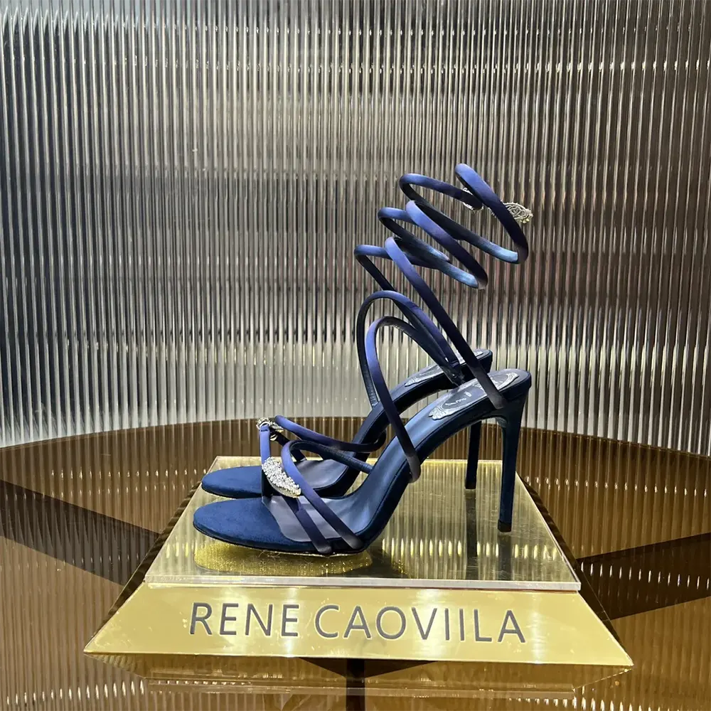 Rene Caovilla Women Serpente Midnight Blue Sandal with Crystals 105 - image 7