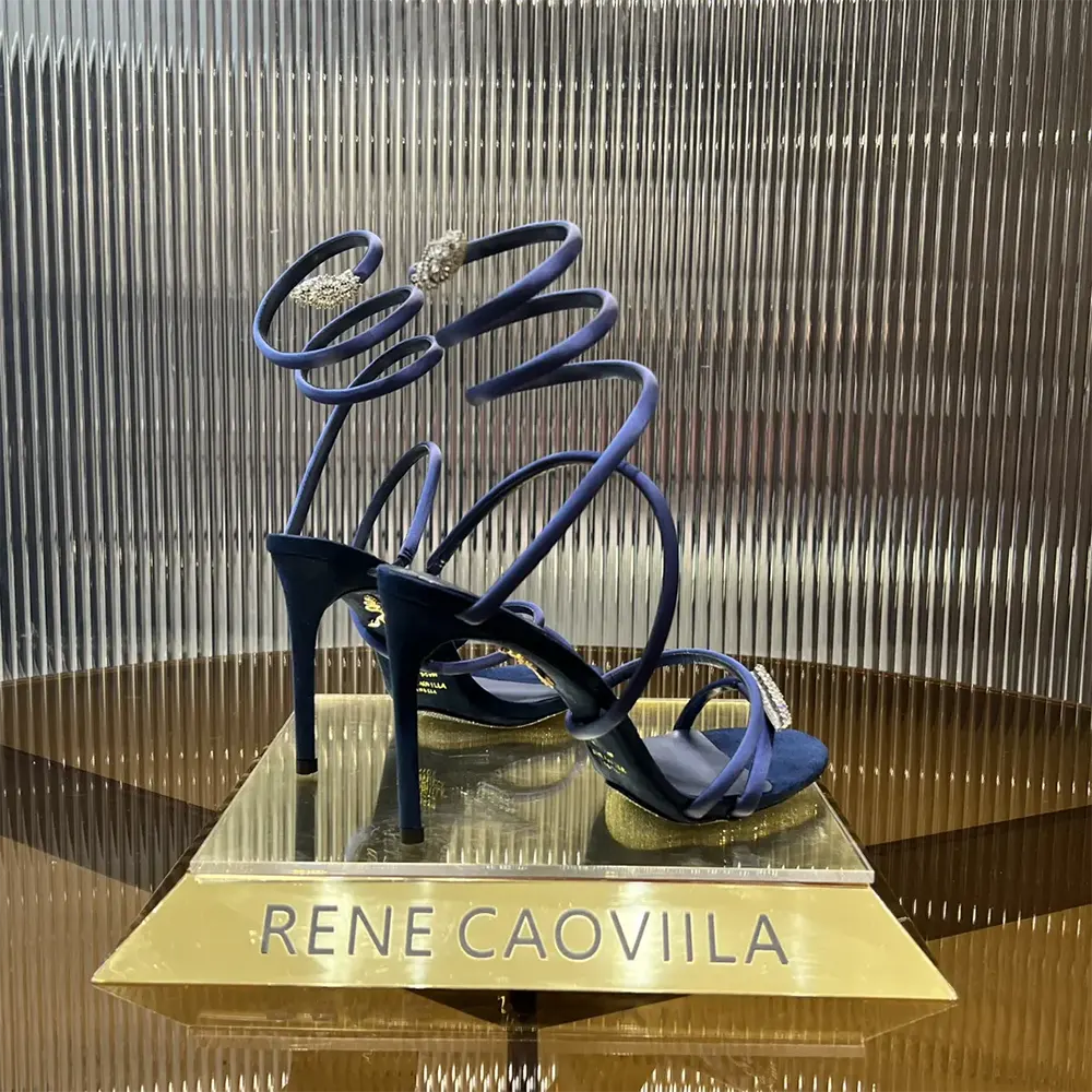 Rene Caovilla Women Serpente Midnight Blue Sandal with Crystals 105 - image 6