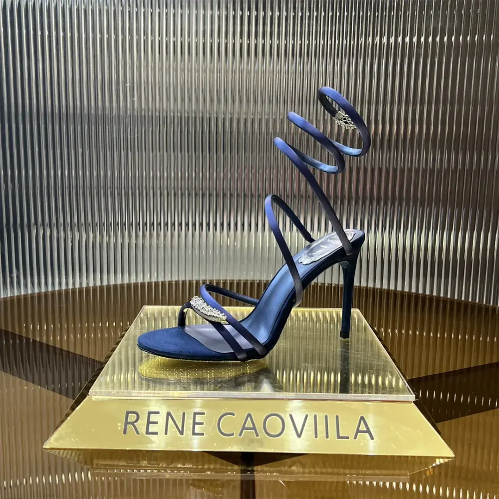 Rene Caovilla Women Serpente Midnight Blue Sandal with Crystals 105 - image 8
