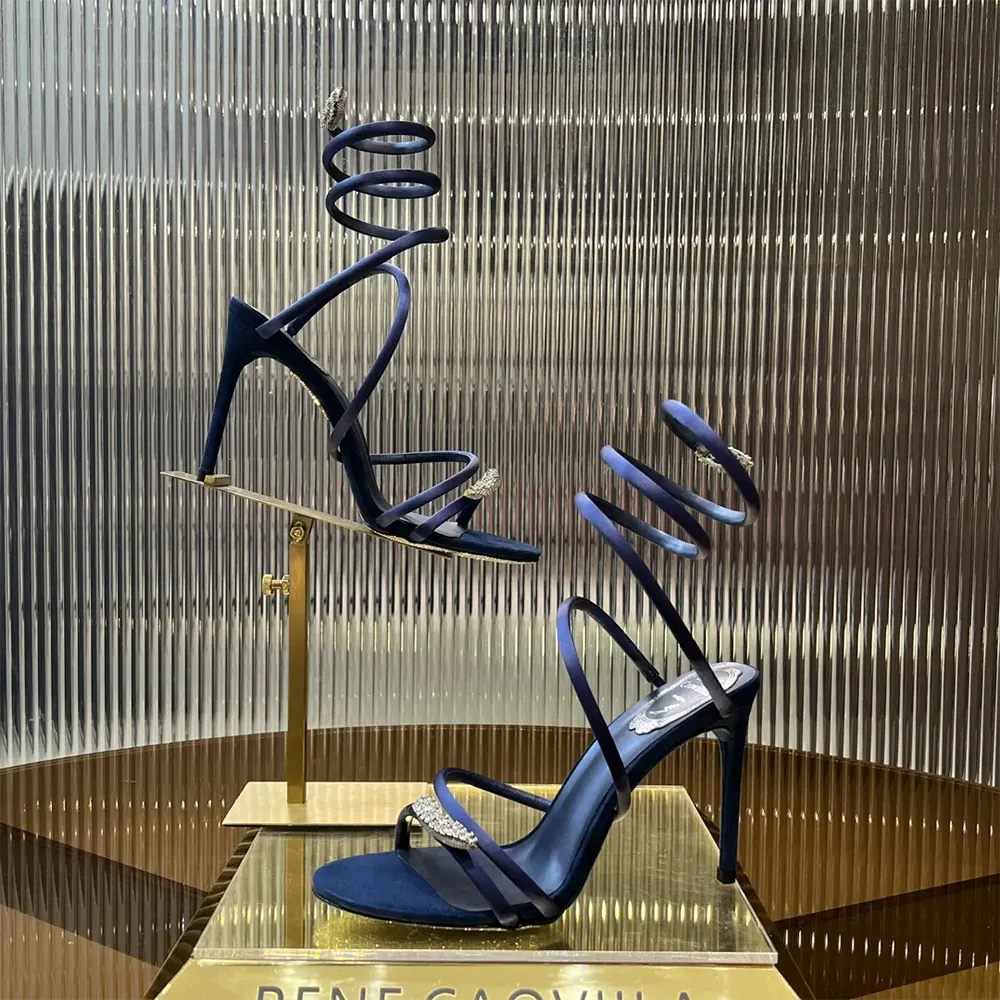 Rene Caovilla Women Serpente Midnight Blue Sandal with Crystals 105 - image 4