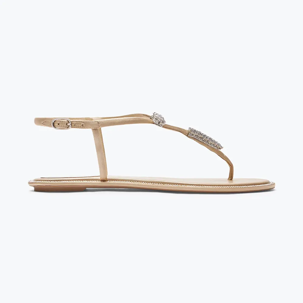 Side view of Rene Caovilla Women Serpente Nude Thong Sandal 10 showing crystal detail