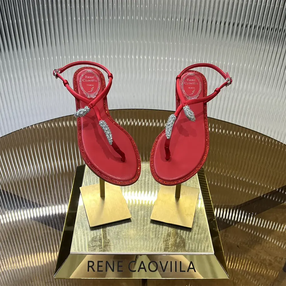Close-up of crystal serpente hardware on Rene Caovilla Women Serpente Red Thong Sandal 10