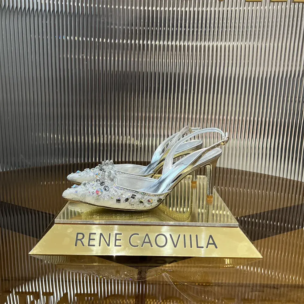 Rene Caovilla Women Silver Slingbacks Cinderella 75 - image 8
