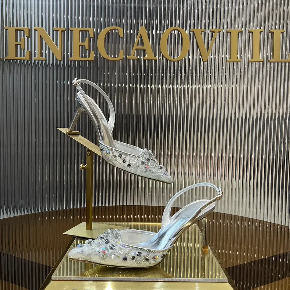 Rene Caovilla Women Silver Slingbacks Cinderella 75 - image 5