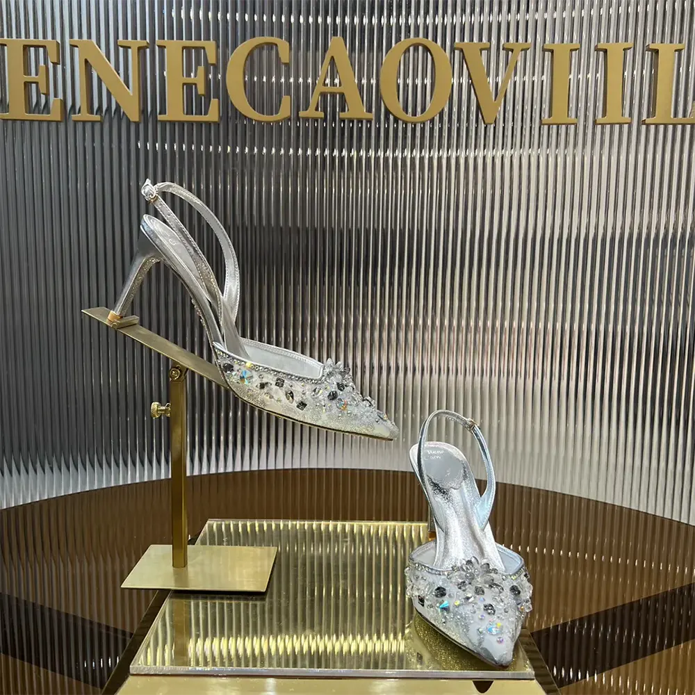 Rene Caovilla Women Silver Slingbacks Cinderella 75 - image 4