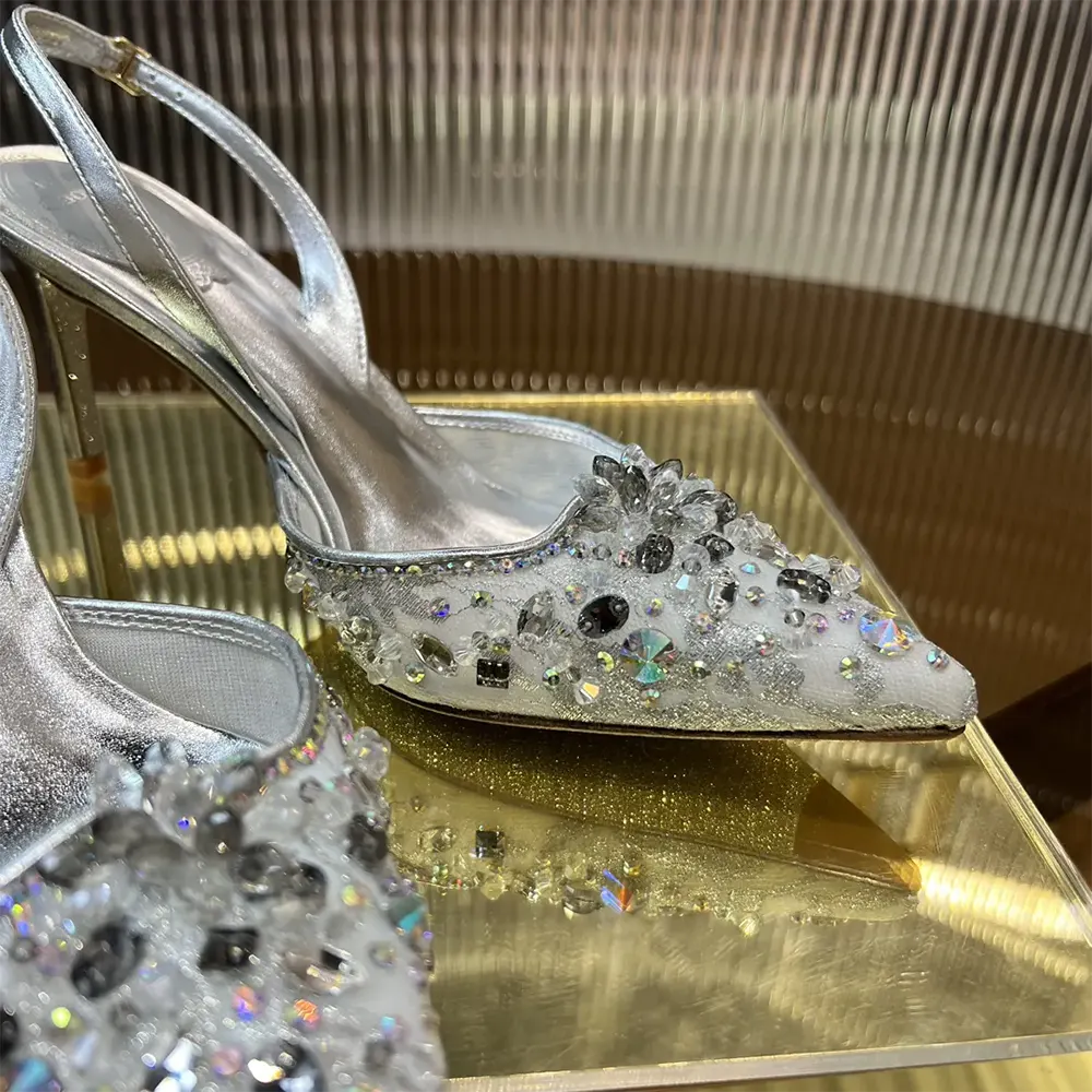 Rene Caovilla Women Silver Slingbacks Cinderella 75 - image 9