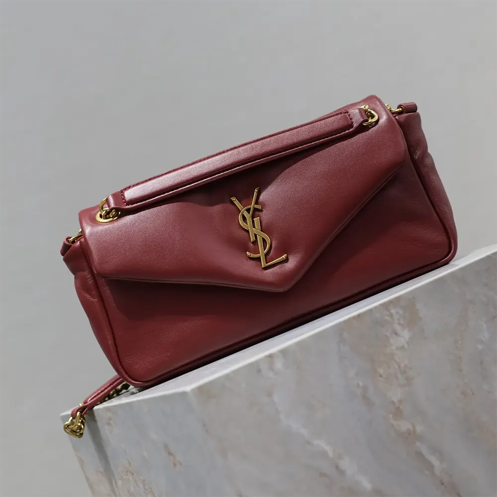 Saint Laurent YSL Women Calypso Small in Shiny Leather-Maroon - image 4