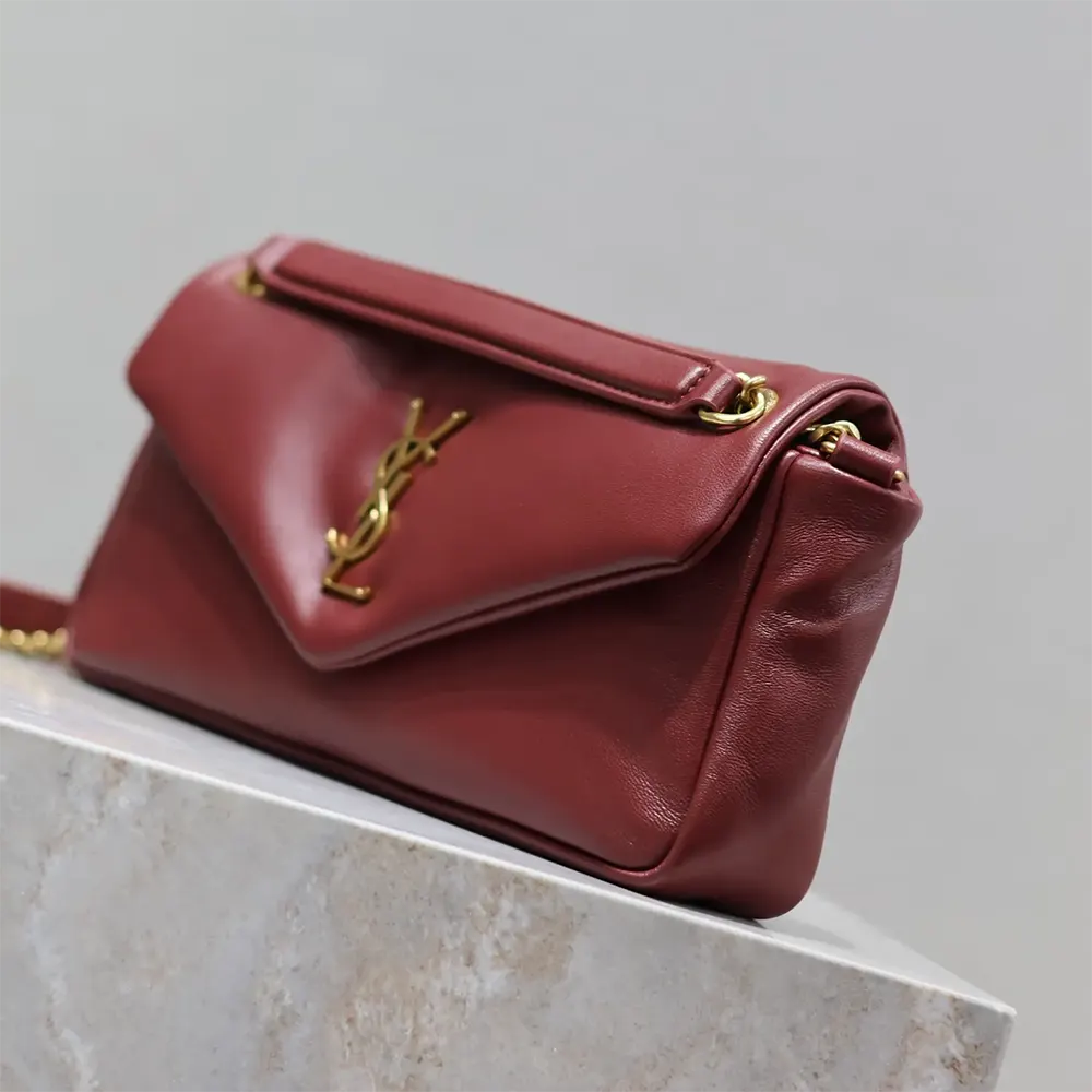 Saint Laurent YSL Women Calypso Small in Shiny Leather-Maroon - image 5