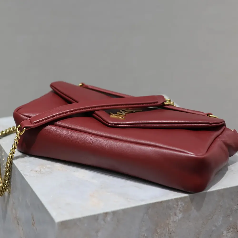 Saint Laurent YSL Women Calypso Small in Shiny Leather-Maroon - image 9