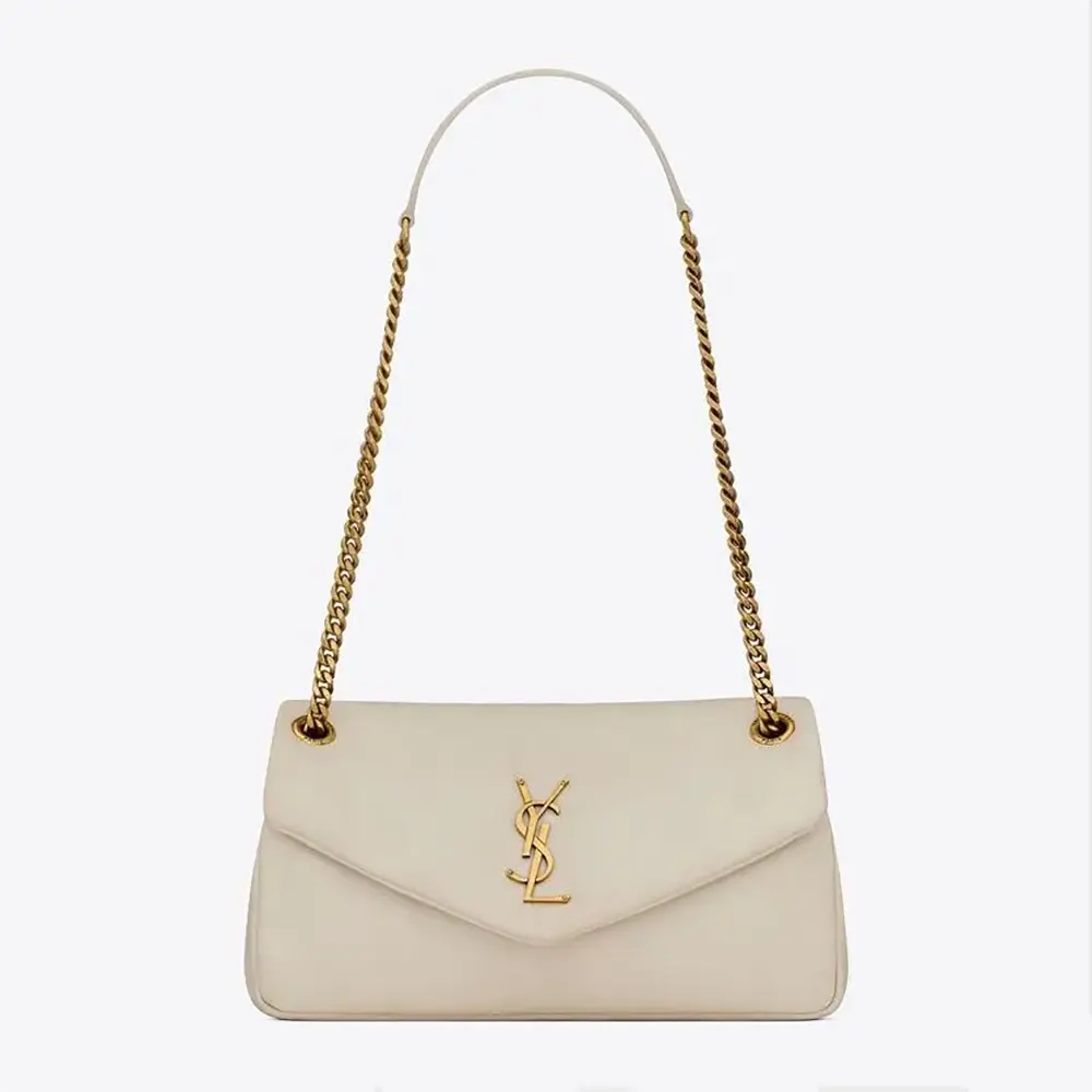 Front view of Saint Laurent YSL Women Calypso in Plunged Lambskin-White
