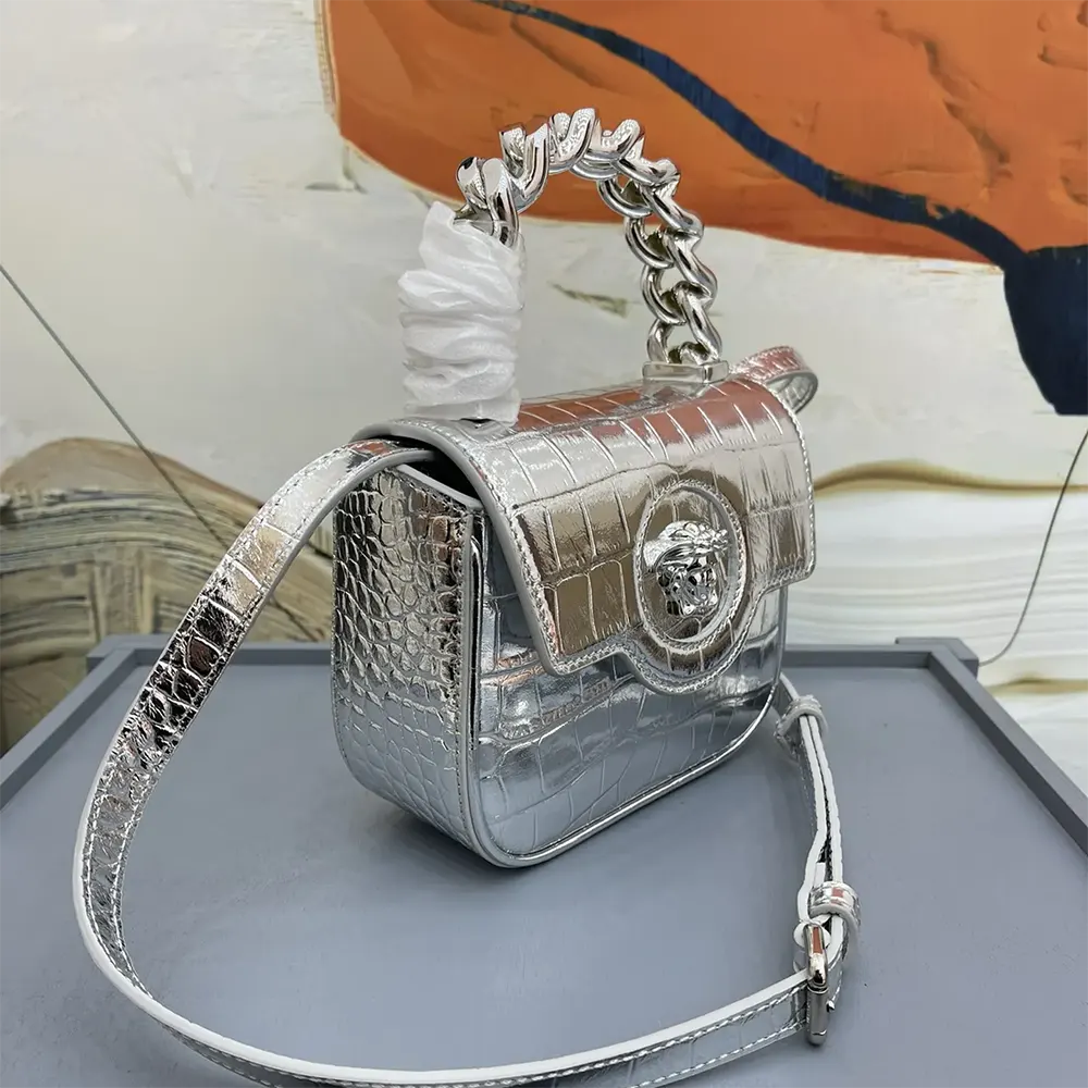 Versace Women La Medusa Metallic Mini Bag-Silver - image 4