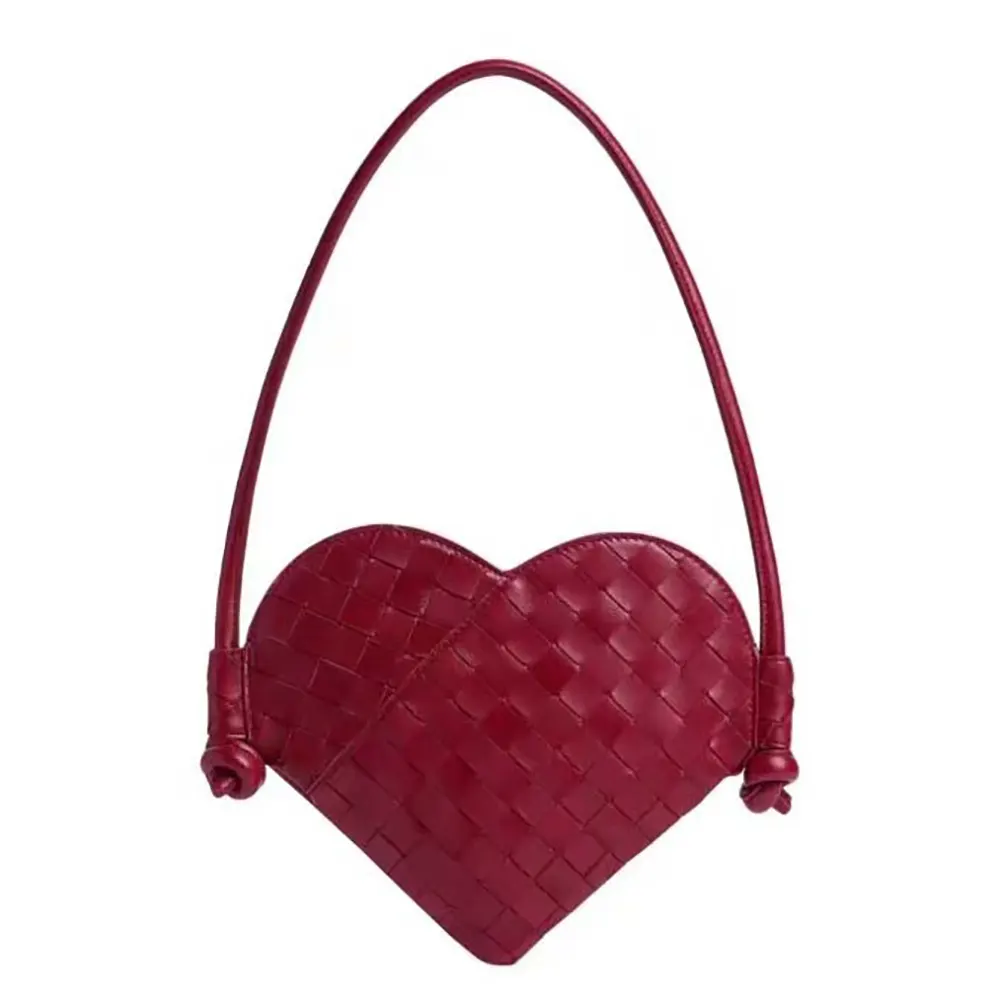 Front view of Bottega Veneta Women Mini Solstice Heart-shaped Shoulder Bag in red leather