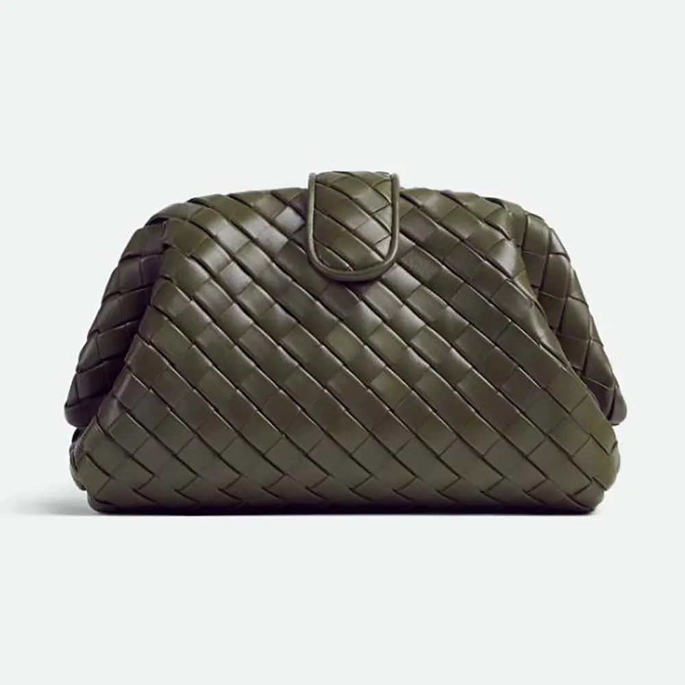 Front view of Bottega Veneta Women Teen Lauren 1980 With Chain in dark green leather