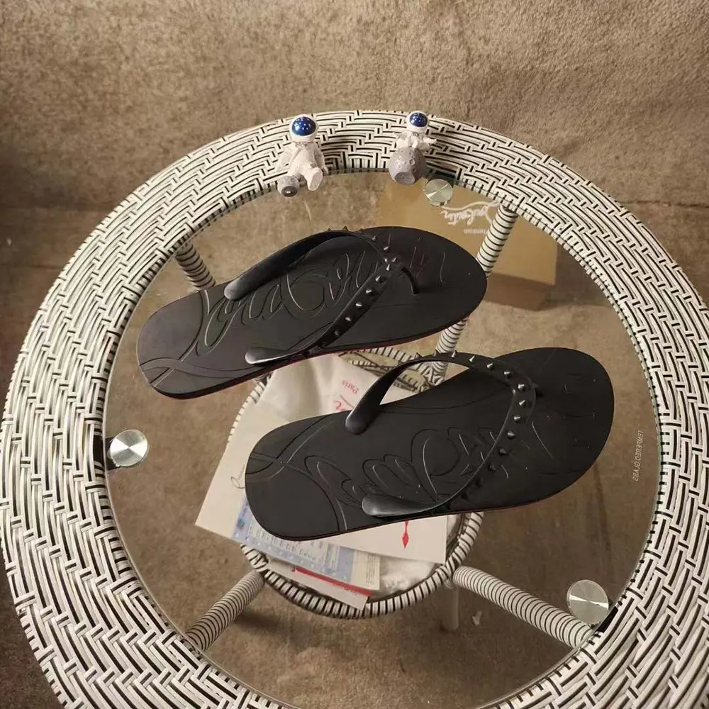 Christian Louboutin Men Loubi Donna Spike Red Sole Flip Flops-Black - image 4