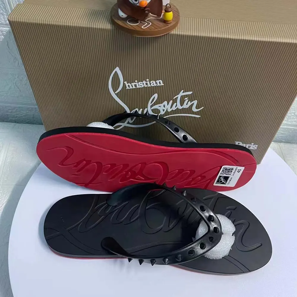 Christian Louboutin Men Loubi Donna Spike Red Sole Flip Flops-Black - image 5