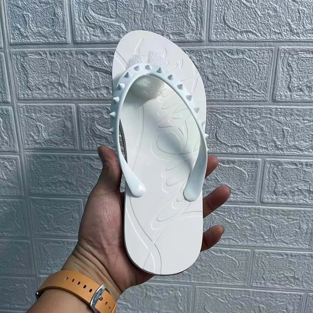 Christian Louboutin Men Loubi Donna Spike Red Sole Flip Flops-White - image 4
