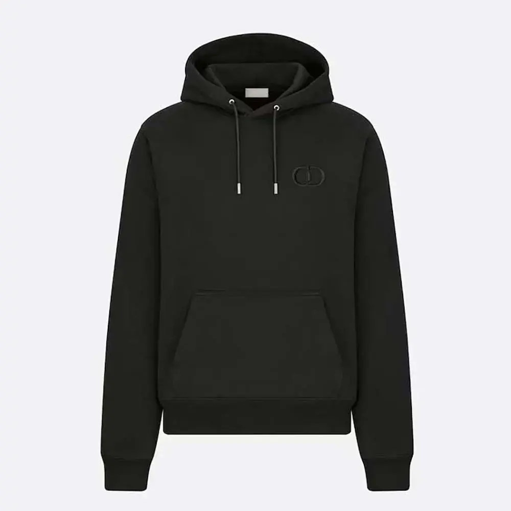Front view of Dior Women CD Icon Hooded Sweatshirt Black Cotton Fleece