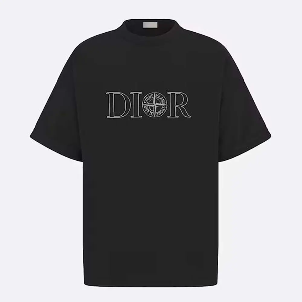 Front view of Dior Men Dior and Stone Island T-shirt Oversized Fit Black Cotton Jersey