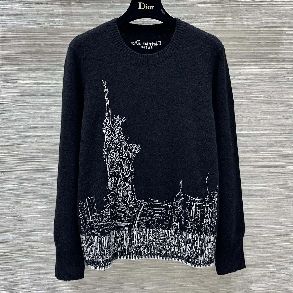 Close-up of New York motif embroidery on Dior Women Embroidered Sweater