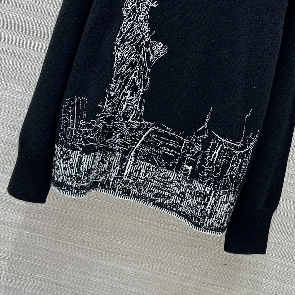 Dior Women Embroidered Sweater Black and White Cashmere and Silk Knit with New York Motif - image 9