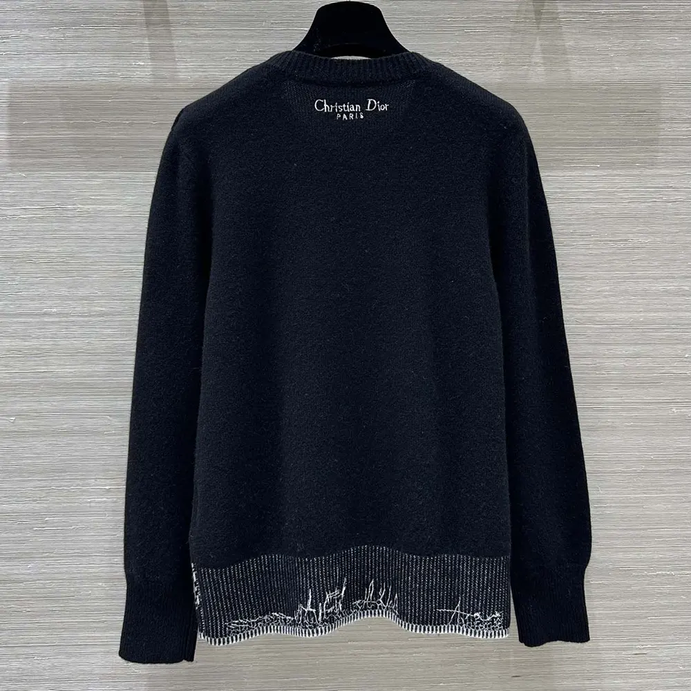 Detail of ribbed cuffs and hem on Dior Women Embroidered Sweater