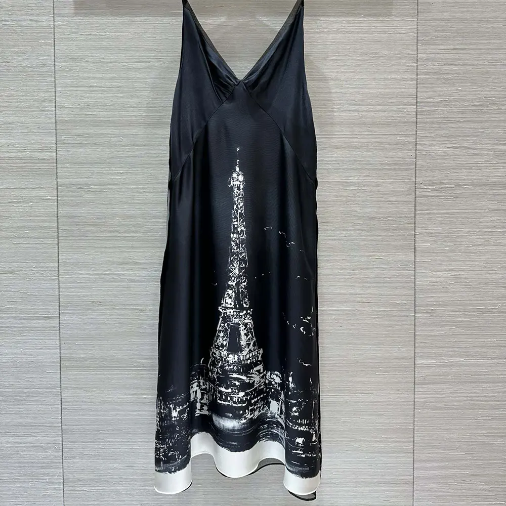 Close-up detail of Paris motif on Dior Women A-Line Mid-Length Dress