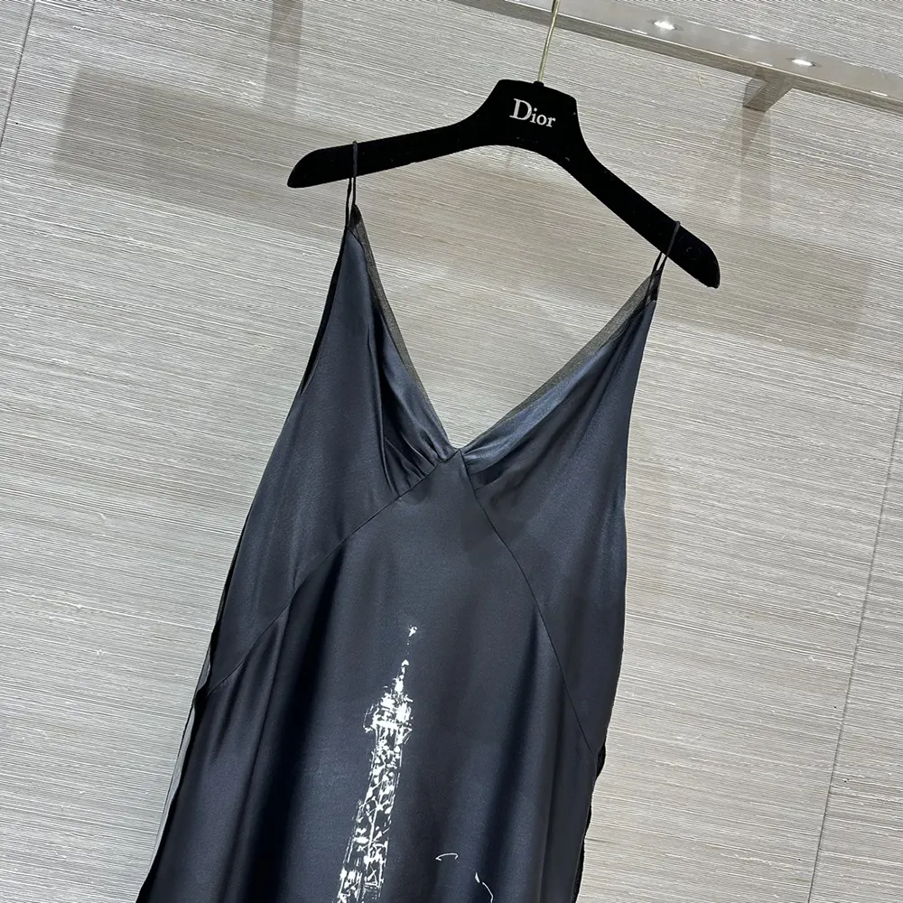 Dior Women A-Line Mid-Length Dress Black and White Silk Twill with Paris Motif - image 4