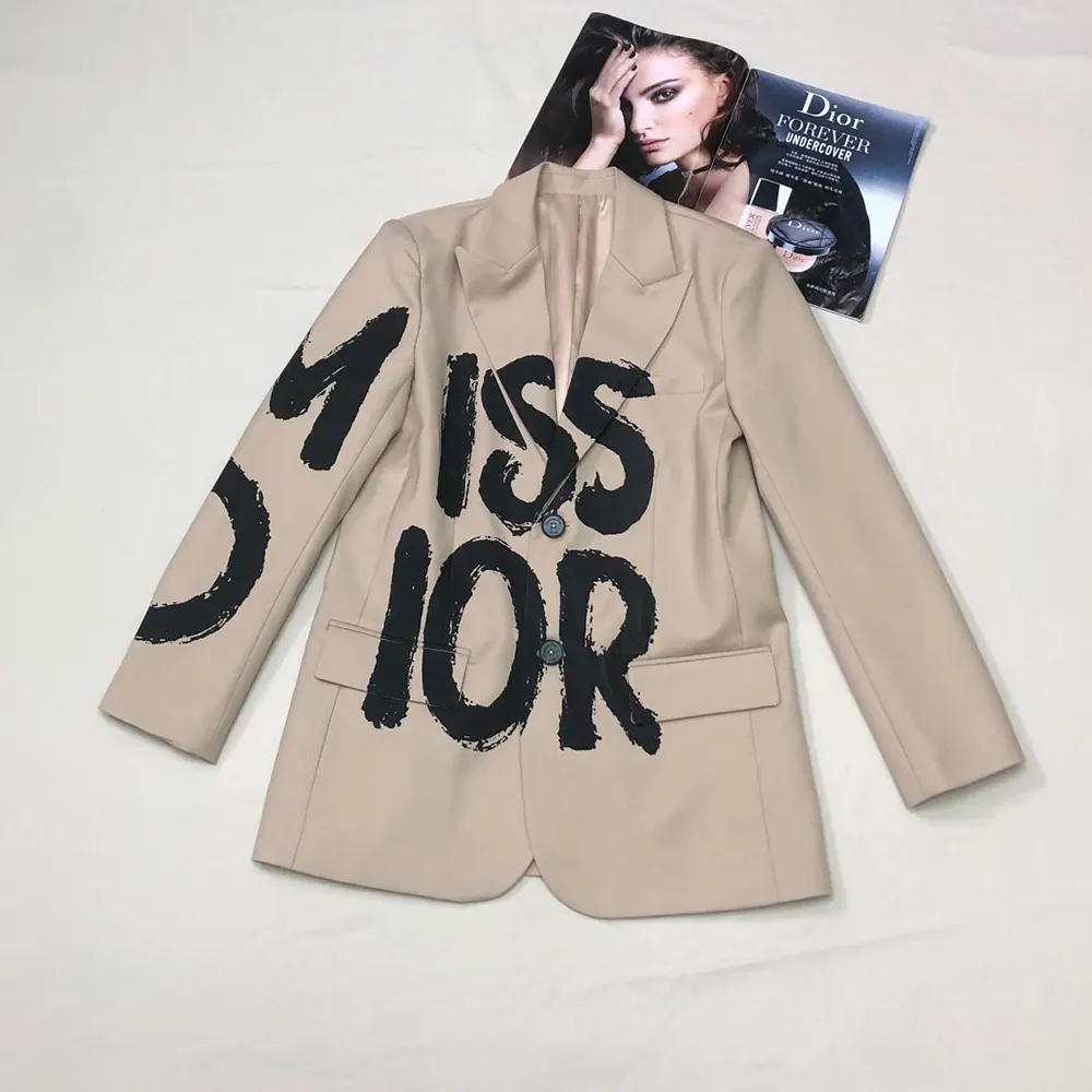 Close-up detail of Miss Dior graffiti motif on Dior Women Blazer Beige