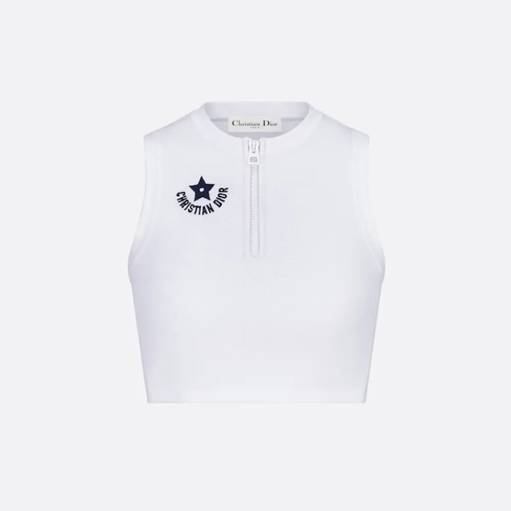 Front view of Dior Women Dioriviera Cropped Tank Top with White Technical Knit